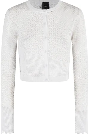 Pinko Femme, Pulls, Blanc, Taille: 36 FR Cardigan Crochet avec Fermeture à Boutons