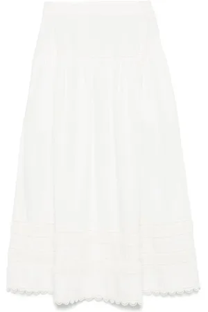 ULLA JOHNSON Femme, Jupes, Blanc, Taille: 36 FR Jupe Blanche avec Bordure en Coquille