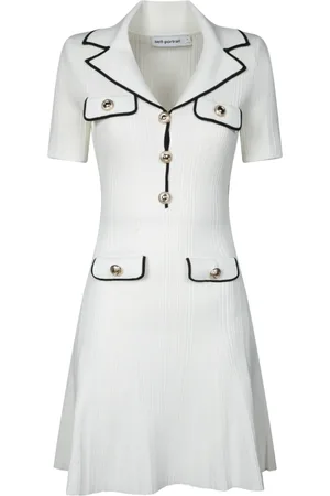 Self-Portrait Femme, Robes, Blanc, Taille: 40 FR Robe Blanche avec Col Noir