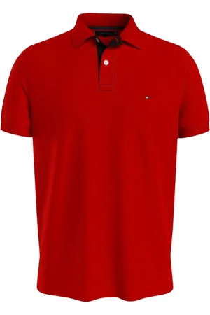 Tommy Hilfiger Homme, Tops, Rouge, Taille: S Polo à Patte de Boutonnage Contrastée