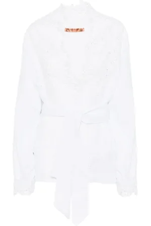 ERMANNO SCERVINO Femme, Blouses et Chemises, Blanc, Taille: 40 FR Robe Blanche à Col en V et Manches Évêque