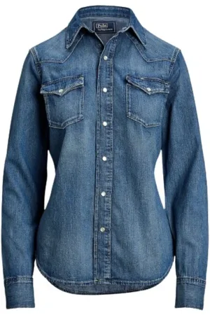 Ralph Lauren Femme, Blouses et Chemises, Bleu, Taille: 36 FR Chemise en Denim Western avec Boutons Pression