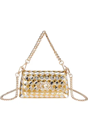 La Carrie Femme, Sacs, Jaune, Taille: ONE Size Pochette tissée dorée avec logo CC