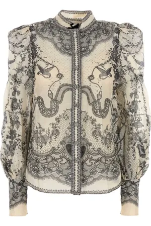 ZIMMERMANN Femme, Blouses et Chemises, Multicolore, Taille: 36 FR Chemise Effet Broyé en Mélange de Lin