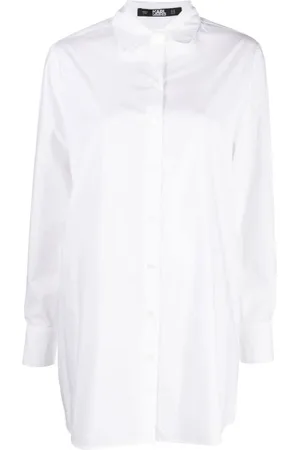 Karl Lagerfeld Femme, Blouses et Chemises, Blanc, Taille: 38 FR Tunique Chemise à Dos Plissé