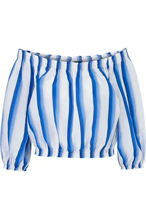 Marc Cain Femme, Blouses et Chemises, Bleu, Taille: 40 FR Chemisier Carmen à rayures
