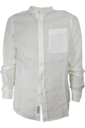 Woolrich Homme, Chemises, Blanc, Taille: S Chemise en Lin à Col Mao