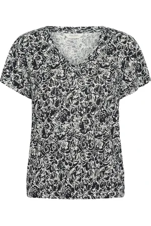 Part Two Femme, Tops, Noir, Taille: 38 FR T-shirt à col en V et imprimé de roses