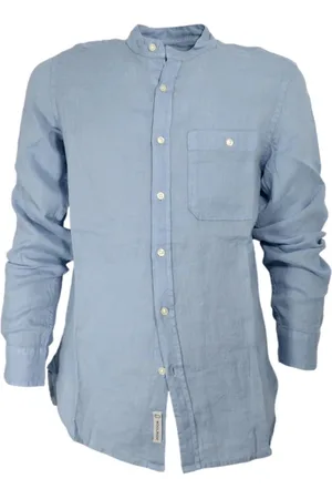 Woolrich Homme, Chemises, Bleu, Taille: S Chemise en Lin à Col Mao