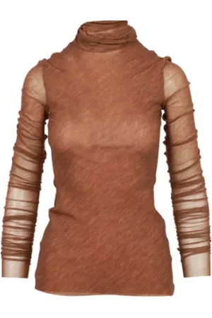 Serafini Femme, Blouses et Chemises, Brun, Taille: 40 FR Top en tulle stretch imprimé