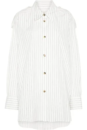 Khaite Femme, Blouses et Chemises, Blanc, Taille: 38 FR Chemise Popeline à Rayures Verticales