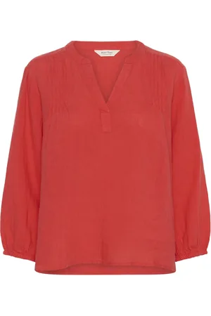Part Two Femme, Blouses et Chemises, Rouge, Taille: 38 FR Chemisier plissé à col en V