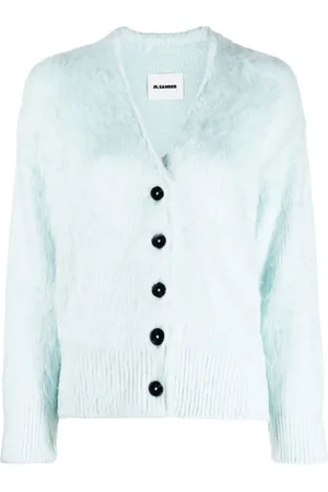 Jil Sander Femme, Pulls, Bleu, Taille: 40 FR Élégant cardigan en soie