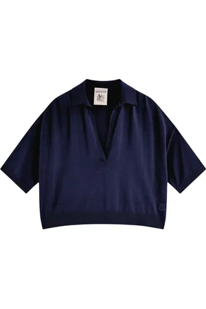 SEMICOUTURE Femme, Tops, Bleu, Taille: 40 FR Polo Ambre en coton avec col en V