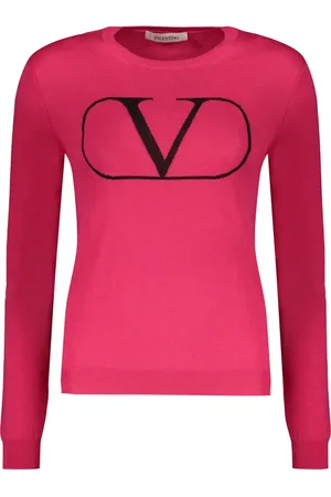 VALENTINO GARAVANI Femme, Pulls, Rose, Taille: 36 FR Pull Ras du Cou en Maille Côtelée avec Logo Avant