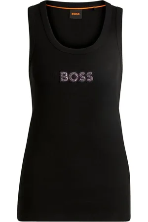 HUGO BOSS Femme, Tops, Noir, Taille: 42 FR Débardeur côtelé en coton avec badge Stonebadge