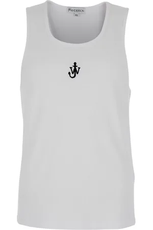 J.W.Anderson Homme, Tops, Blanc, Taille: XL Top sans manches en coton avec logo blanc brodé