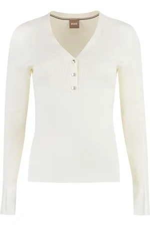 HUGO BOSS Femme, Pulls, Blanc, Taille: 36 FR Pull côtelé slim fit