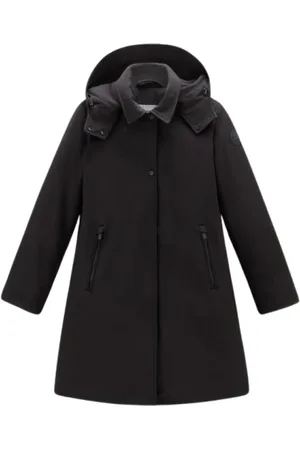 Woolrich Femme, Manteaux, Noir, Taille: 42 FR Tech Softshell Down Hooded Trench