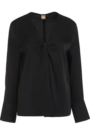 HUGO BOSS Femme, Blouses et Chemises, Noir, Taille: 36 FR Chemisier en soie avec détail de sur le devant