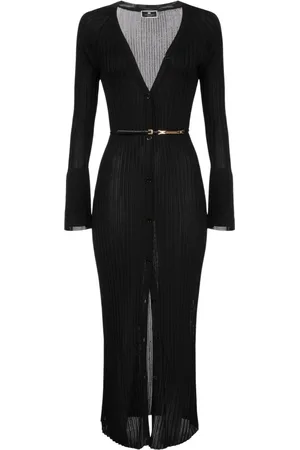Elisabetta Franchi Femme, Robes, Noir, Taille: 36 FR Robe Midi en Tricot Noir avec Ceinture