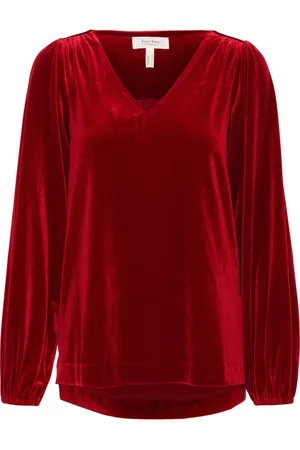 Part Two Femme, Blouses et Chemises, Rouge, Taille: 46 FR Blouse Rouge Rythmique à Col en V
