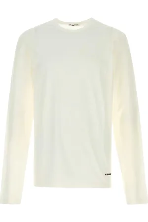 Jil Sander Homme, Tops, Blanc, Taille: S T-shirt à Manches Longues et Col Rond