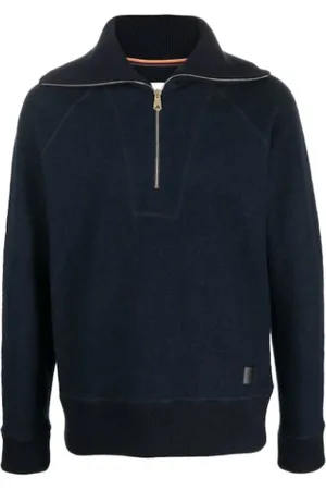 Paul Smith Homme, Sweatshirts et sweats à capuche, Bleu, Taille: S T-shirt d`entraînement en laine fait main avec demi-zip
