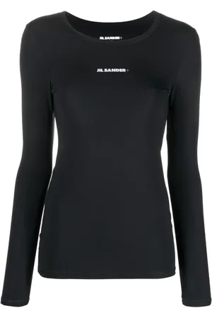 Jil Sander Femme, Tops, Noir, Taille: 40 FR T-shirt Noir Col Rond avec Logo Imprimé