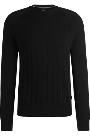 HUGO BOSS Femme, Pulls, Noir, Taille: 40 FR Pull rayé en laine mélangée