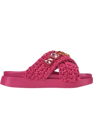 INUIKII Femme, Chaussures, Rose, Taille: 37 EU Sandales Tongs Pierres Tressées