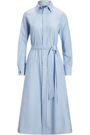 Ralph Lauren Femme, Robes, Bleu, Taille: 38 FR Longue Robe Chemise en Popeline avec Logo Brodé