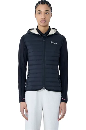 Moncler Femme, Vestes, Noir, Taille: 40 FR Veste à capuche zippée en coton stretch