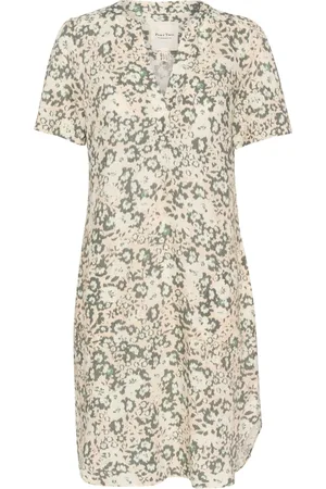 Part Two Femme, Robes, Multicolore, Taille: 36 FR Robe Florale Verte à Manches Courtes