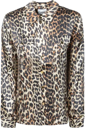 Ganni Femme, Blouses et Chemises, Brun, Taille: 40 FR Chemise en satin à motif léopard marron