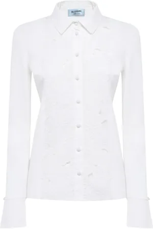 Blugirl Femme, Blouses et Chemises, Blanc, Taille: 38 FR Pull en Tricot à Dentelle Florale