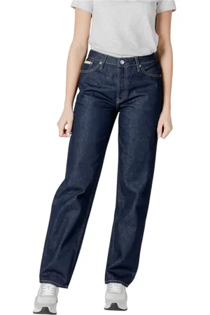 Calvin Klein Femme, Jeans, Bleu, Taille: W28 Jean Droit Bleu avec Fermeture Éclair