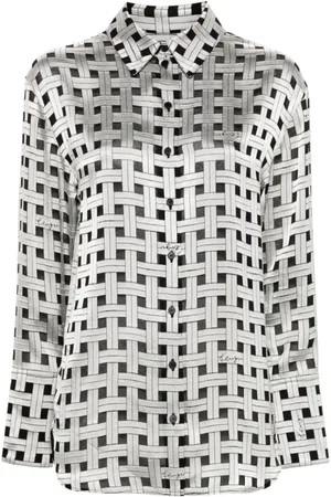 Kenzo Femme, Blouses et Chemises, Gris, Taille: 36 FR Chemise à Logo Imprimé en Tissage Satiné