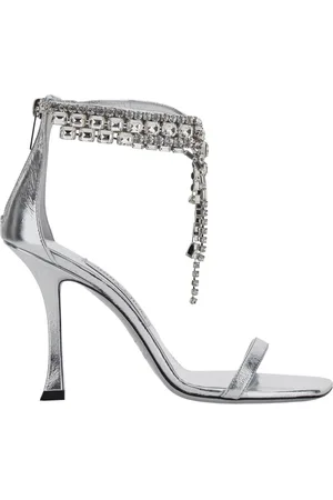 Jimmy Choo Femme, Chaussures, Gris, Taille: 37 1/2 EU Sandales Stiletto Métallisées