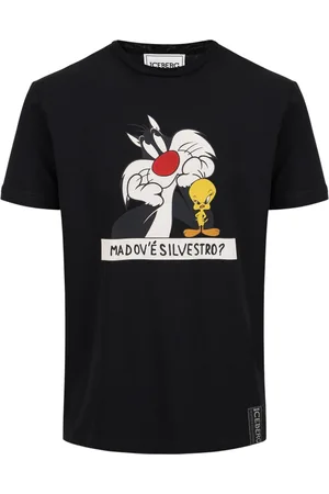 Iceberg Homme, Tops, Noir, Taille: 3XL T-shirt Noir en Coton avec Imprimé Looney Tunes