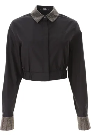 Karl Lagerfeld Femme, Blouses et Chemises, Noir, Taille: 38 FR Chemisier Court Orné de Strass