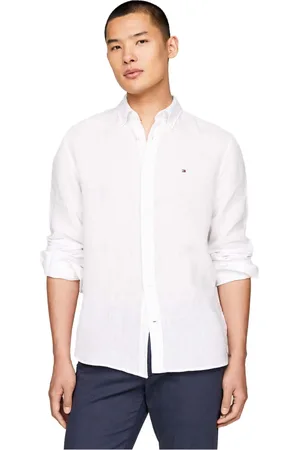 Tommy Hilfiger Homme, Chemises, Blanc, Taille: S Chemise Regular Fit en lin teintée par pigments