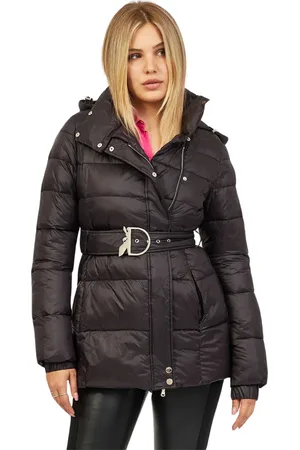 Patrizia Pepe Femme, Vestes, Noir, Taille: 40 FR Doudoune Courte avec Col Montant et Ceinture Logo