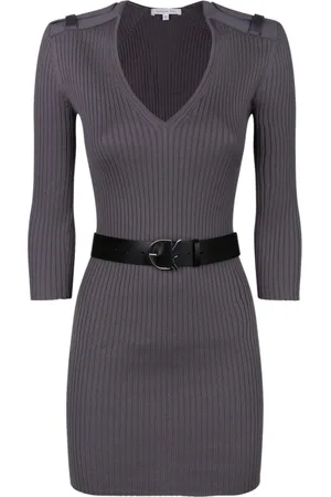 Patrizia Pepe Femme, Robes, Gris, Taille: 42 FR Robe Gris Côtelée à Col en V