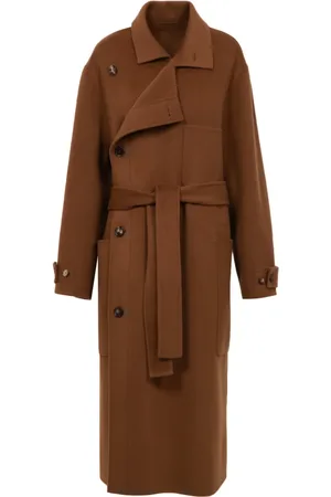 Serafini Femme, Manteaux, Brun, Taille: 40 FR Manteau marron en laine avec ceinture