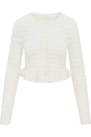 LOVESHACKFANCY Femme, Pulls, , Taille: 38 FR Cardigan en Tricot Pointelle Rogan - Ivoire