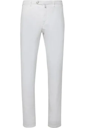 Kiton Homme, Pantalons, Blanc, Taille: W35 Pantalon Slim Fit en Coton et Soie Blanc
