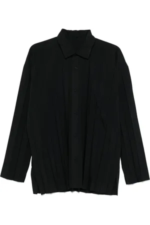 Issey Miyake Homme, Chemises, Noir, Taille: L Chemise à Bord Plissé avec Fentes Latérales