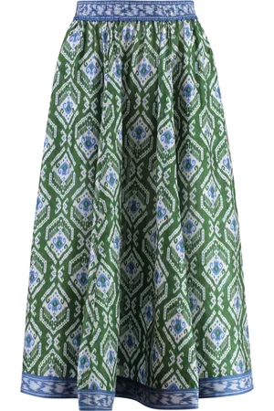 ZIMMERMANN Femme, Jupes, Vert, Taille: 42 FR Jupe Midi Imprimée en Soie avec Taille Élastique