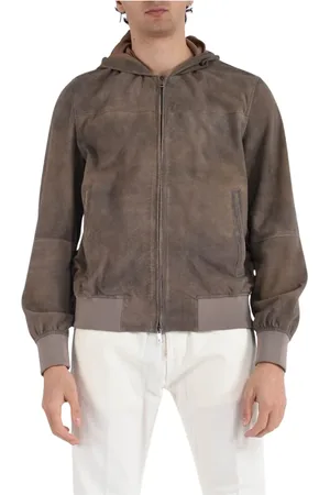 GIORGIO BRATO Homme, Vestes, Gris, Taille: M Veste en cuir suédé avec capuche
